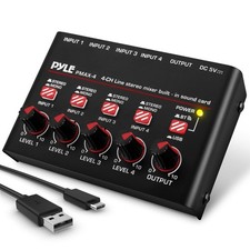 Pyle 4-Channel Wireless BT Streaming Mini Line Mixer w/ USB Audio Interface