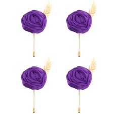 4pcs Dark Purple Rose Boutonnieres Flower Buttonholes Pocket with Leaf 4.7"x2" 