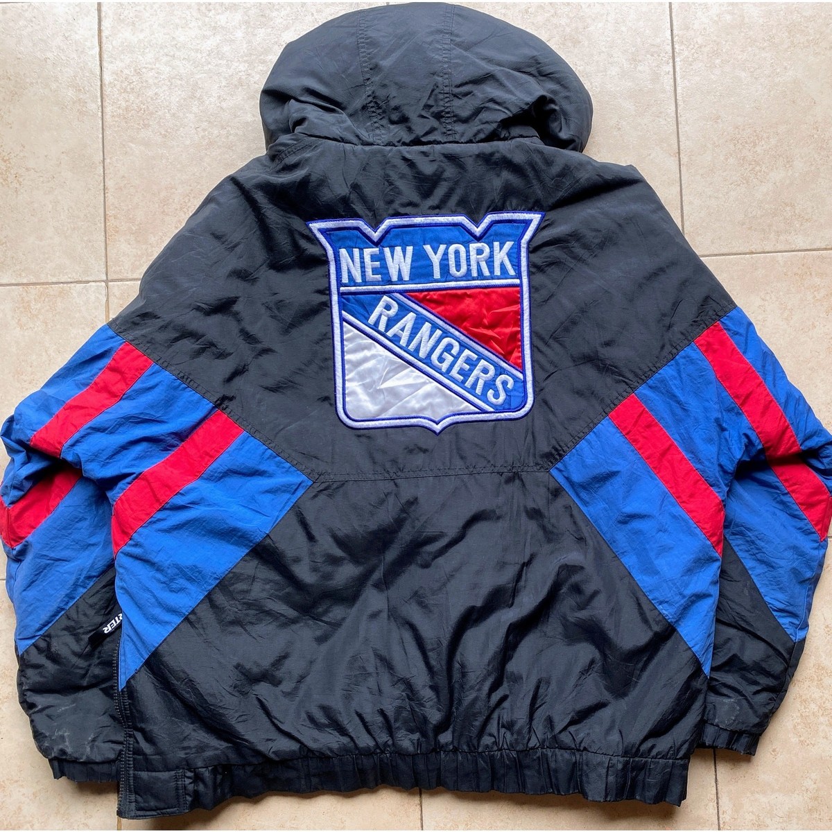 New York Rangers 90s STARTER puffer 1/2 Pullover jacket L black 