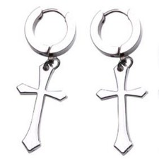 Silver Pair of Cross Dangle Earrings