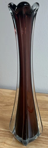 Vintage Murano Amethyst & Clear Art Glass Vase MCM 12” Tall