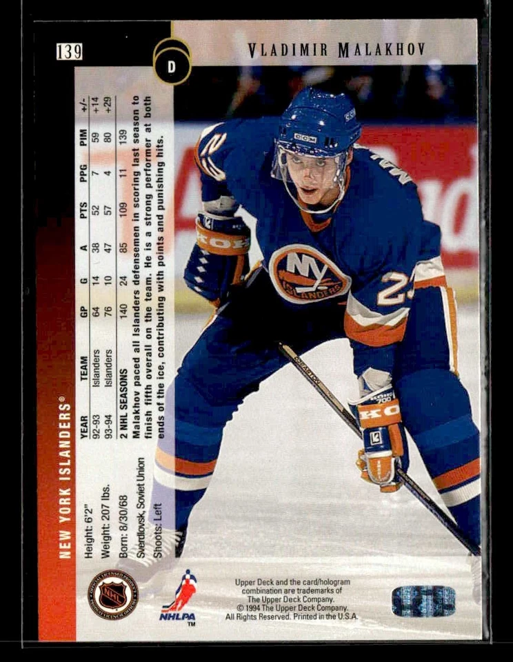 1994-95 Upper Deck - Electric Ice - #139 Vladimir Malakhov - Image 2 of 2
