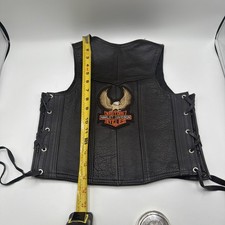 Harley-Davidson Black Leather Vest Kids Size S Lace-Up Sides Patch