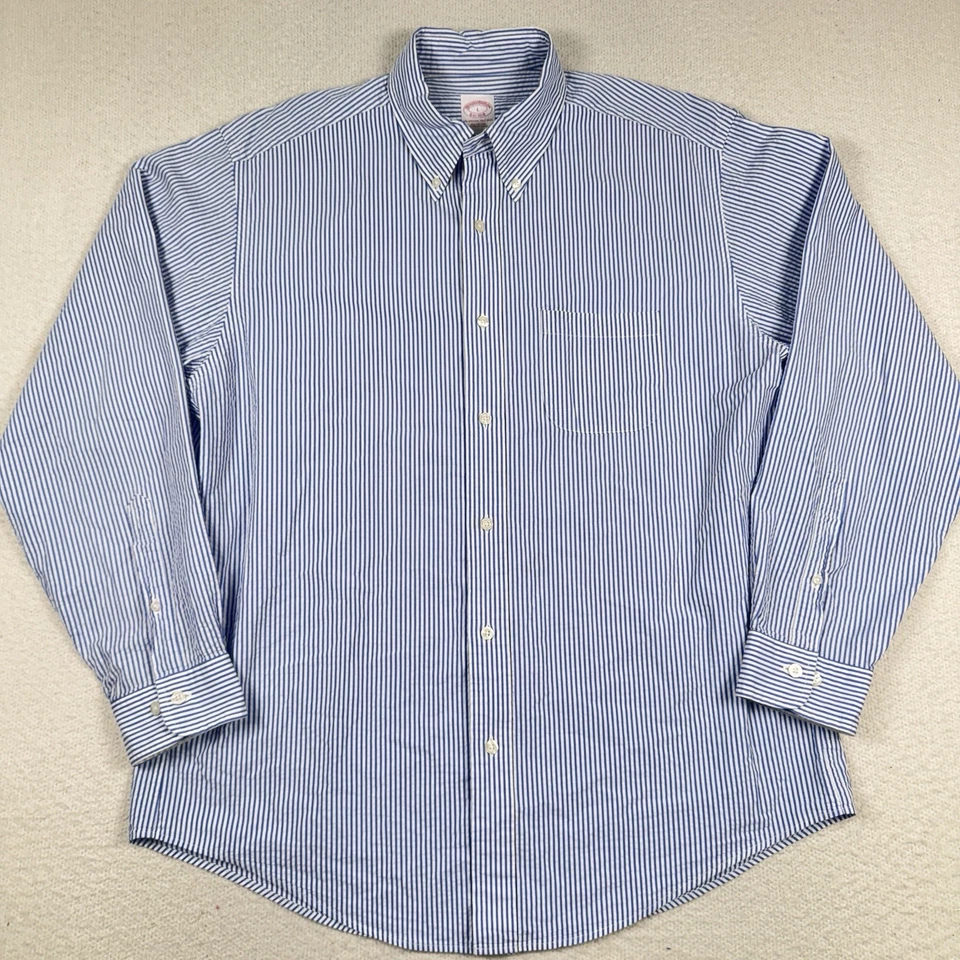 Brooks Brothers Shirt Men's L Blue White Striped Seersucker Button Front L/S - Image 2 of 4