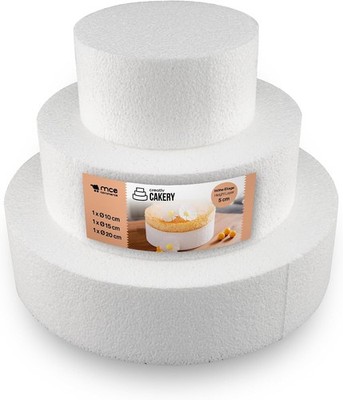 MCE-Commerce Styropor Torte Set dreistöckig H 5cm, 10cm; 15cm; 20cm, Weiß
