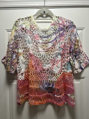 Adore Multicolor Crochet Knit Top M. Boho Festival Fairy core Open Weave Shirt