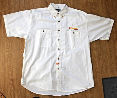 White Texaco Havoline Racing Short Sleeve Button Down Shirt by Swingster - Large
