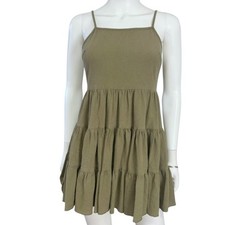 Open Back Tie Tiered Mini Dress Gauzy Green Cottagecore Boho Festival Flowy M