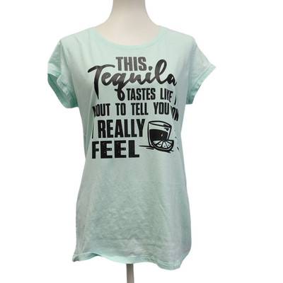 Hand Printed Upcycled Womens Medium This Tequila Tastes How I Really Feel Tee