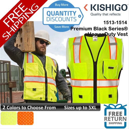 🔥 Kishigo Men Premium Black Series Safety Heavy-duty Vest Up To 5XL 1513-1514 - 第 1/7 張圖片