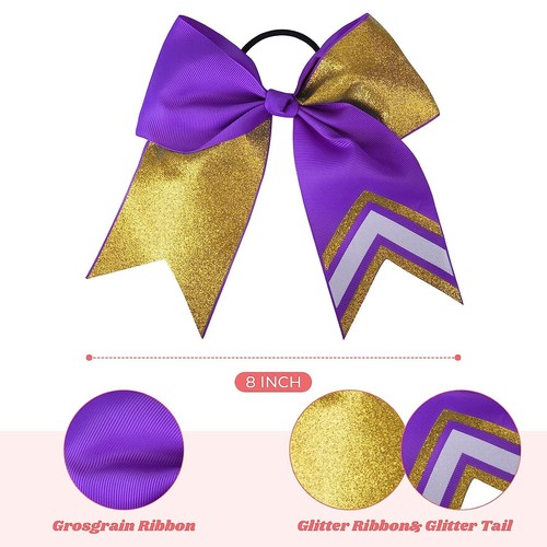 16PCS 8" Two-Toned Handmade Glitter Cheer Bows-for Cheerleader Girls,Gold Purple - Picture 3 of 17