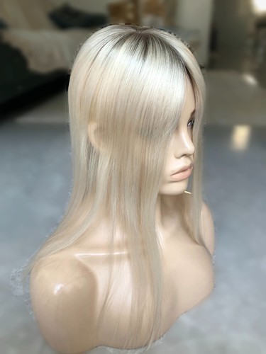 12-16" Rooted Platinium Blonde Brazilian Virgin Hair Topper 3x5" Human Hairpiece - Picture 8 of 10