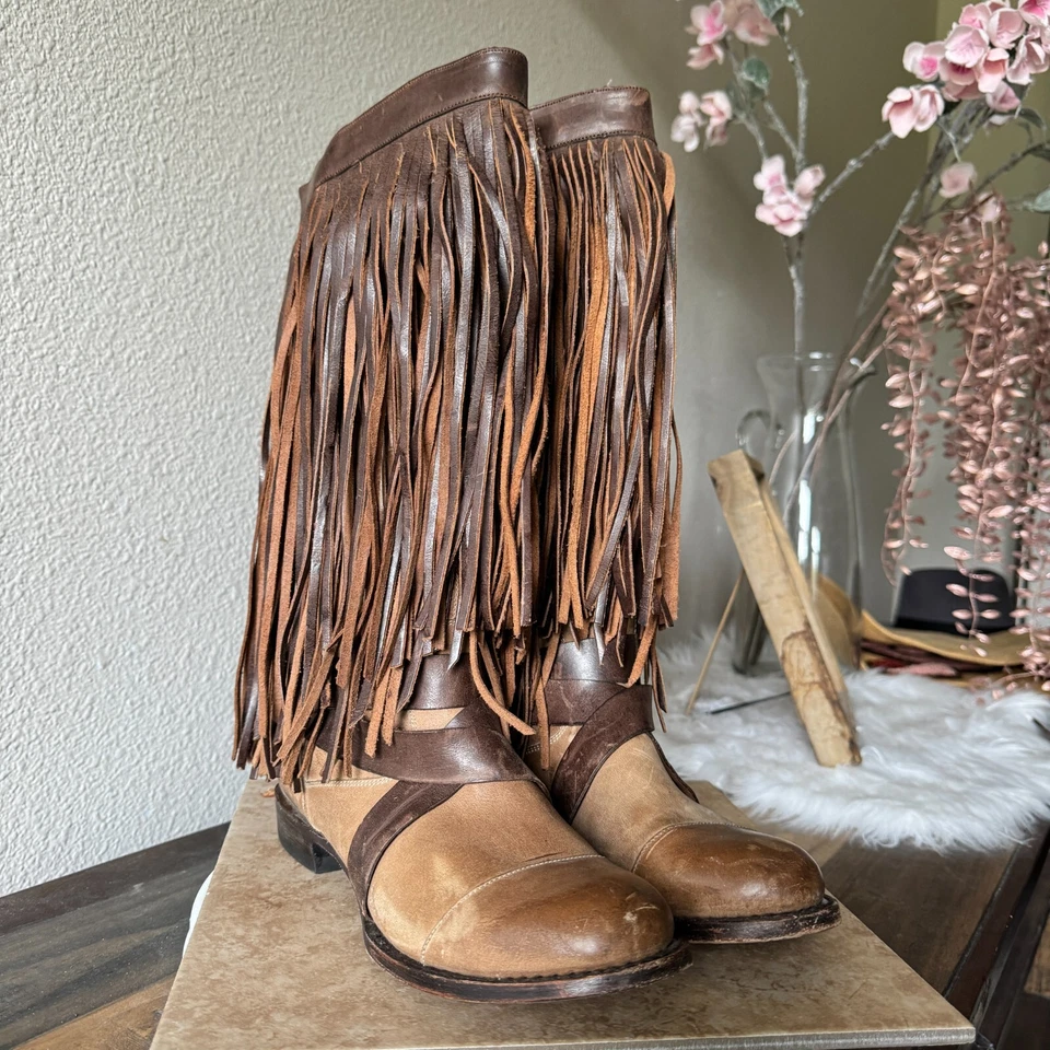 Botas Stetson para mujer 8 flecos arnés bohemio occidental vaquero cuero festival Foto 2 de 4