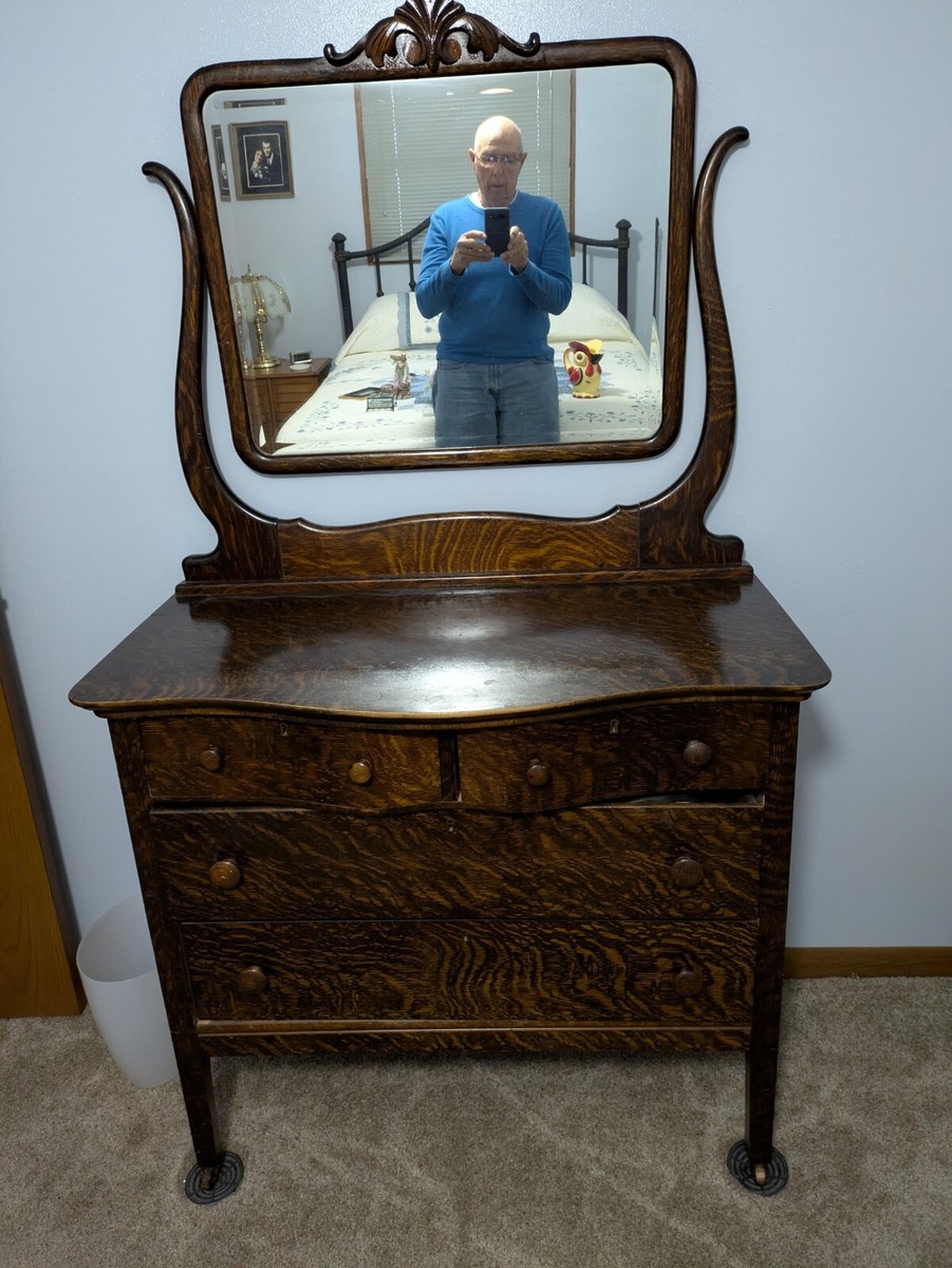 Antique wooden 4 drawer dresser with beveled mirror | eBay Antique wooden 4 drawer dresser with beveled mirror | eBay