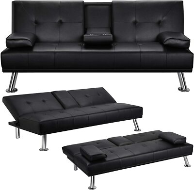 Yaheetech Futon Set Convertible Recliner Sleeper, Loveseat Reversible, Guest Bed
