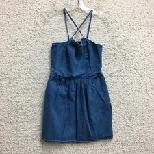 Madewell Dress 8 Adult Blue Denim Cross Back Sundress Linen Mini A Line Womens