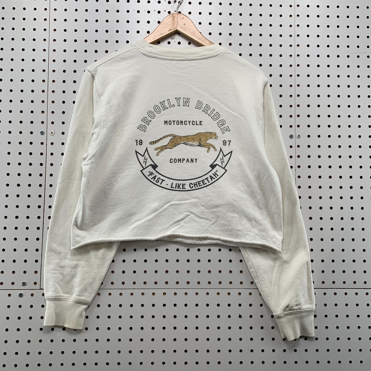 John Galt Brooklyn Bridge Motorcyle Crop Sweatshirt Womens One Size White  20x18