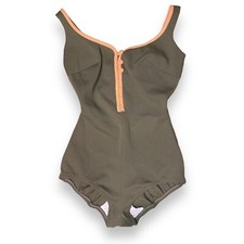Vintage Handmade One Piece Olive Green Swimsuit Fits Small