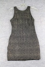 Blush Dress Medium M Black Gold Bodycon Glitter Tank Mini Open Back Stretch Line