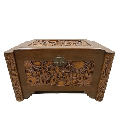 Early 20th Century Chinese Carved Dragon Camphor wood Hope Chest
