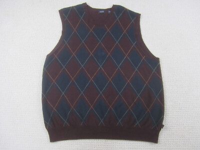 Izod Sweater Mens XL Purple Blue Diamond Vest Cotton Casual Sleeveless 
