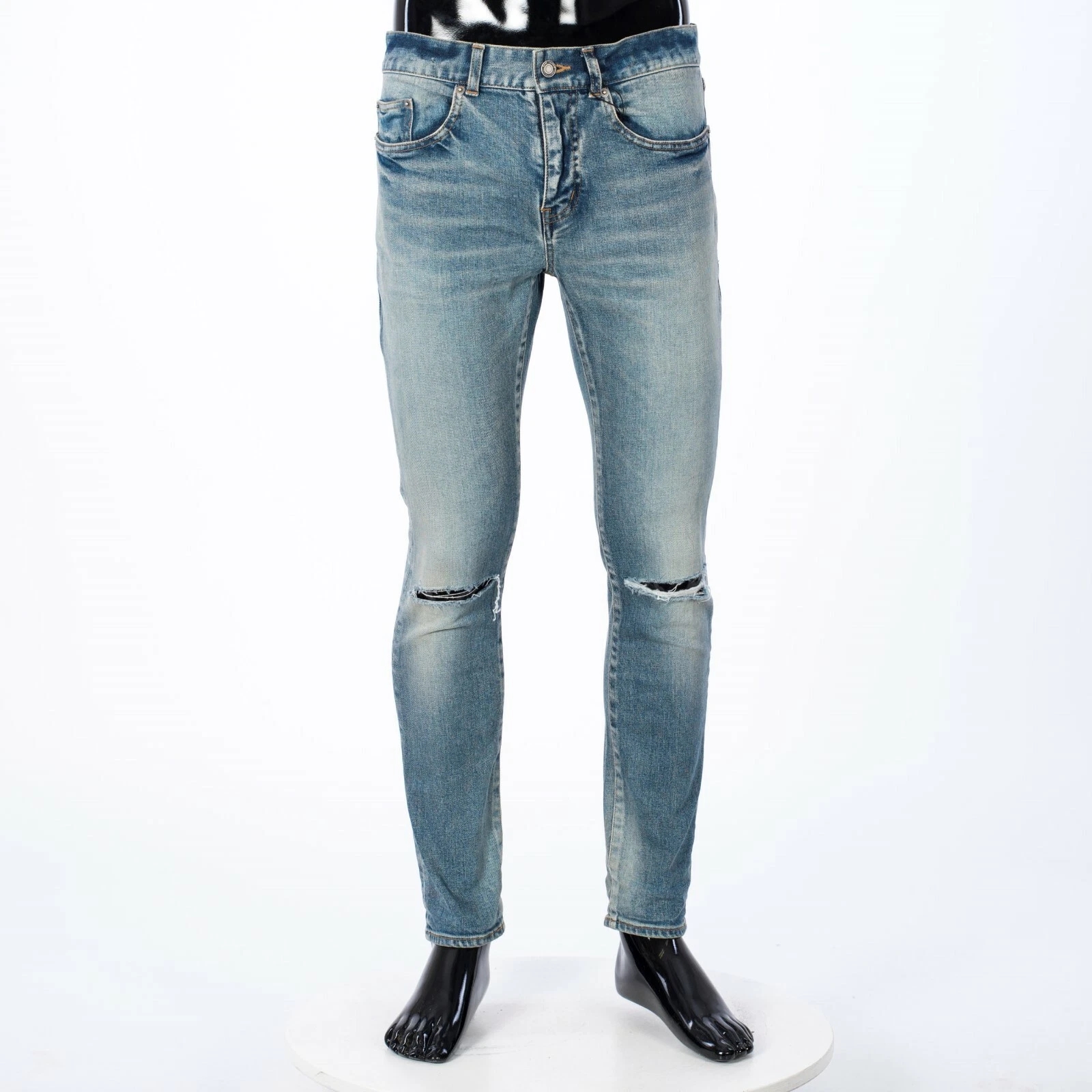 Saint Laurent — SAINT LAURENT 790$ Skinny Jeans - Distressed Blue Stretch Denim, Mid Rise