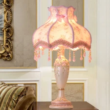 Vintage Romantic Style Table Lamp with Braided Trim Flower Carving Room Deco