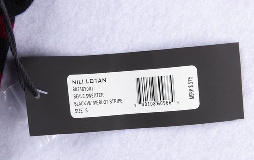 Nili Lotan 100% Cashmere Beale Sweater Black & Merlot Stripe Womens Size S NWT - Picture 12 of 13