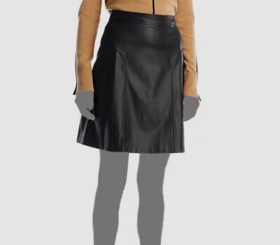 Hugo Boss Women's Black Valega Faux Leather A-Line Skirt Size