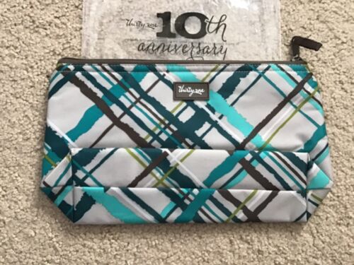 Thirty-one 31 Medium Thermal Zipper Pouch Retired Sea Plaid Cosmetic Travel  - Picture 1 of 2