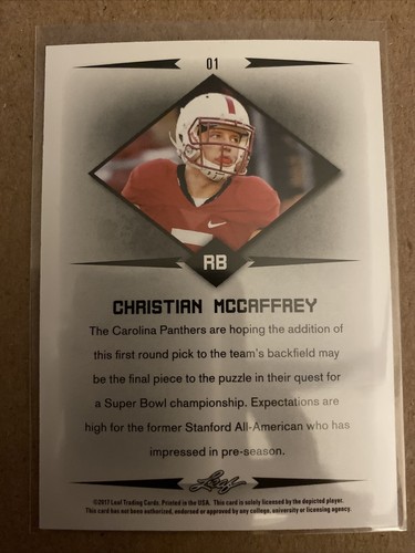 2017 Leaf Christian McCaffrey Rookie Card RC #1 Panthers D933 - Picture 2 of 2
