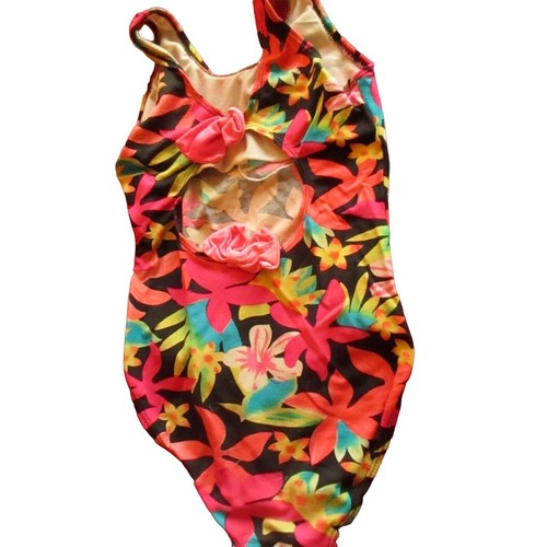 Vintage 1980's GIRLS 10 Swimsuit Medium NYLON STRETCH COLORFUL PINK One Piece - Picture 2 of 5