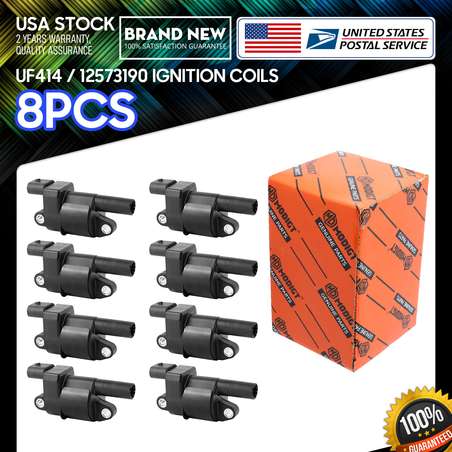 High-Performance 8* Ignition Coil for GMC Chevy Silverado 1500 5.3L 6.2L UF413 - Fuel Efficient