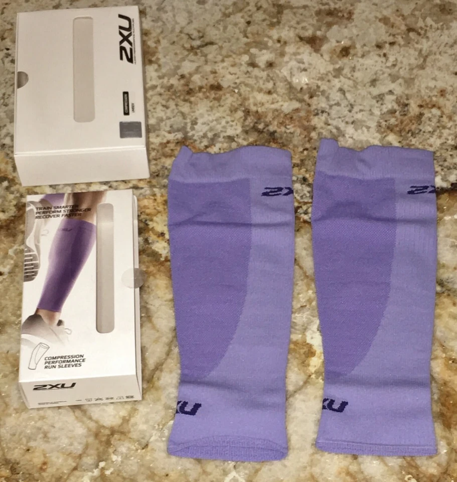 2XU Compression Performance Run Calf Sleeve Pair Lavender Running Mens Womens L - Image 2 of 4