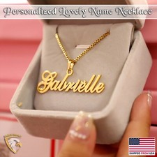 Personalized Custom Name Pendant Necklace Box Chain Gold Jewelry Women Men Gift
