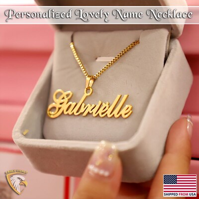 Personalized Custom Name Pendant Necklace Box Chain Gold