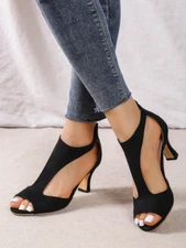 Womens Roman Sandals Back Zip Hollow Out Casual Block Heel Peep Toe Party Shoes