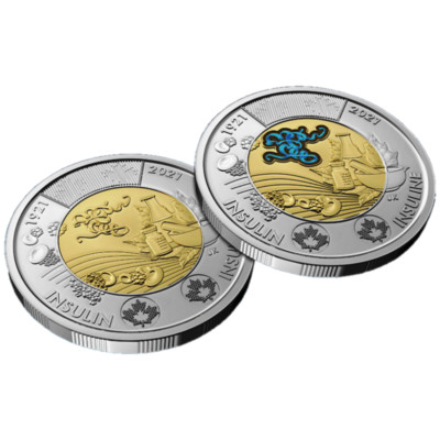   Canada $2 Dollars Coin Toonie, Discovery of Insulin, Two Coins, 2021