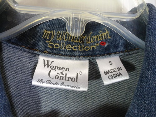 Women with Control Size S Women's Washed Denim Button Front Stretch Jean Jacket - Picture 3 of 3