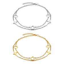 Womens Gold / Silver Stainless Steel Charm Foot Anklet Chain Bracelet Adjustable