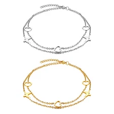 Womens Gold / Silver Stainless Steel Charm Foot Anklet Chain Bracelet Adjustable