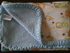 NUBY BLUE ANIMALS LETTERS ALPHABET SHERPA lion giraffe BLANKET BABY 40"X35"