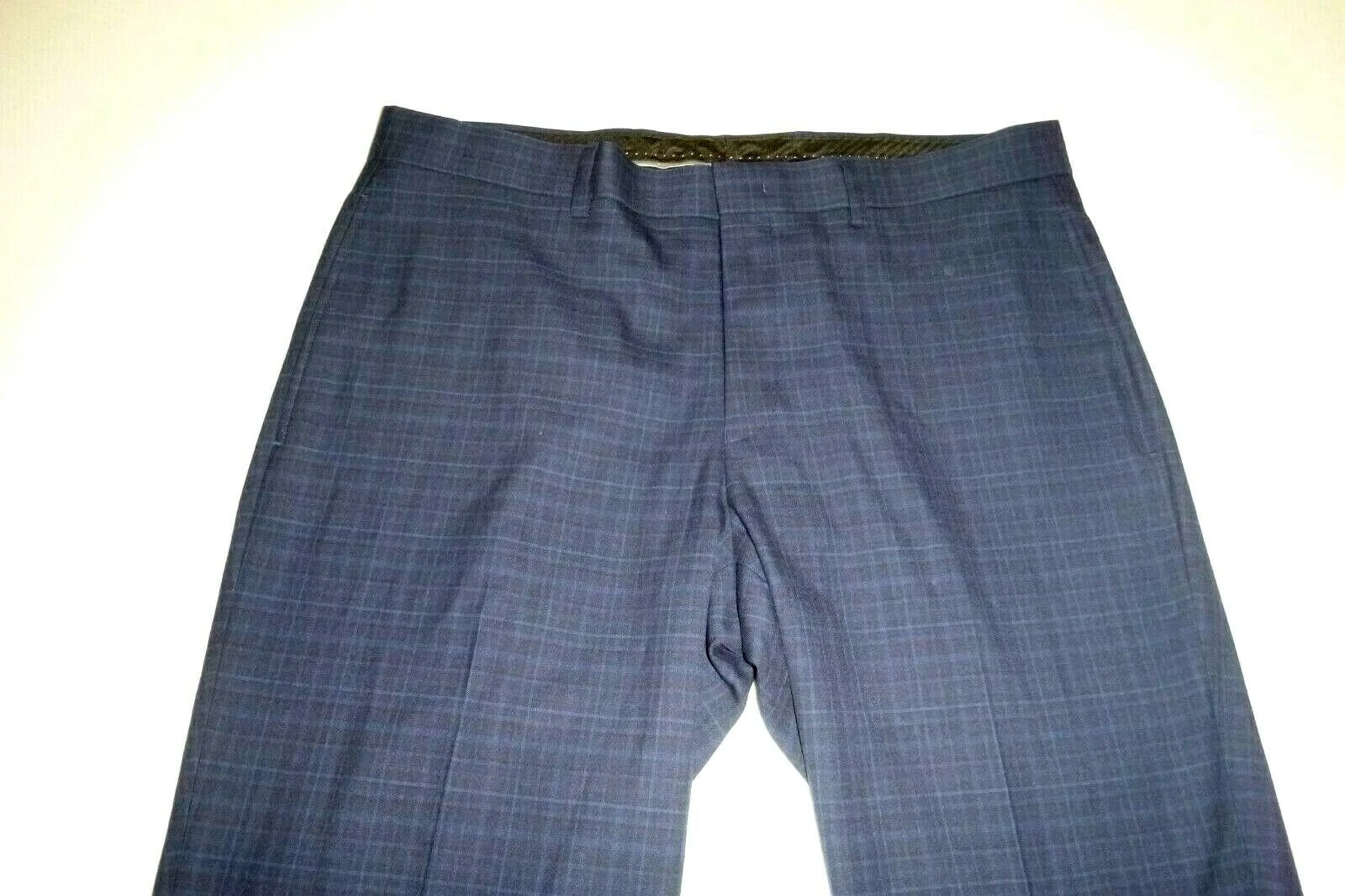 andrew marc mens CASSELMEN flat front suit pant plaid NAVY dress pants :33Wx30L