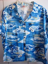 Hilo Hattie  Wms 3XL   Puuhonua O Honaunau & Outriggers on Blue/Nice