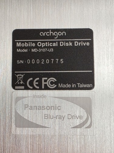 Archgon External Optical Blu-ray Drive, Aluminum, USB 3.0, Tested! MD-3107-U3 - Afbeelding 3 van 3