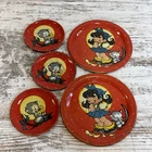 Vintage Ohio Art Tin Litho Tea Set Elaine Hileman Cat Girl  Play 5 Pieces Used