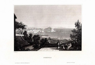 c1850 Pozzuoli Italien Italia Campania Vedute Stahlstich-Ansicht