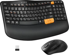 Wireless Keyboard and Mouse Combo, 2.4G Wave Keys Ergonomic Keyboard with Palm R