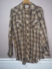 Vintage 70's H Bar C Ranchwear Mens 16-34 Lightweight Plaid Pearl Snap L/S Shirt