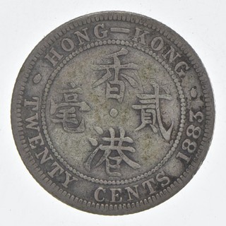 SILVER Roughly Size of Quarter 1883 Hong Kong 20 Cents World Silver Coin 324